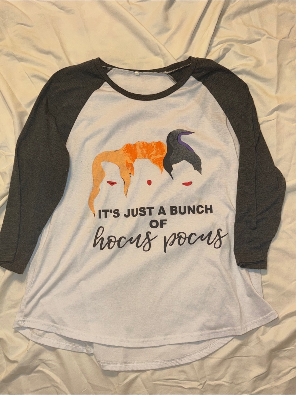 Hocus Pocus Graphic Raglan Tee - White and Charcoal